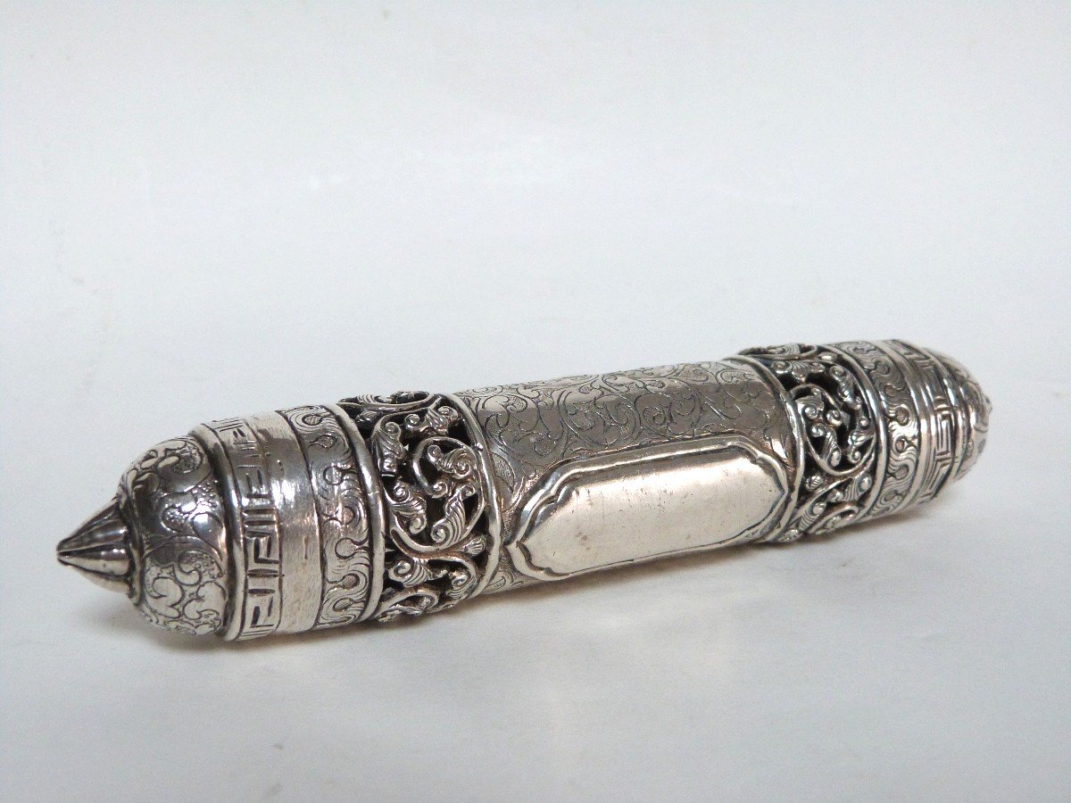  Etui A Meguila Esther En Argent Massif  Moyen Orient Judaica-photo-2