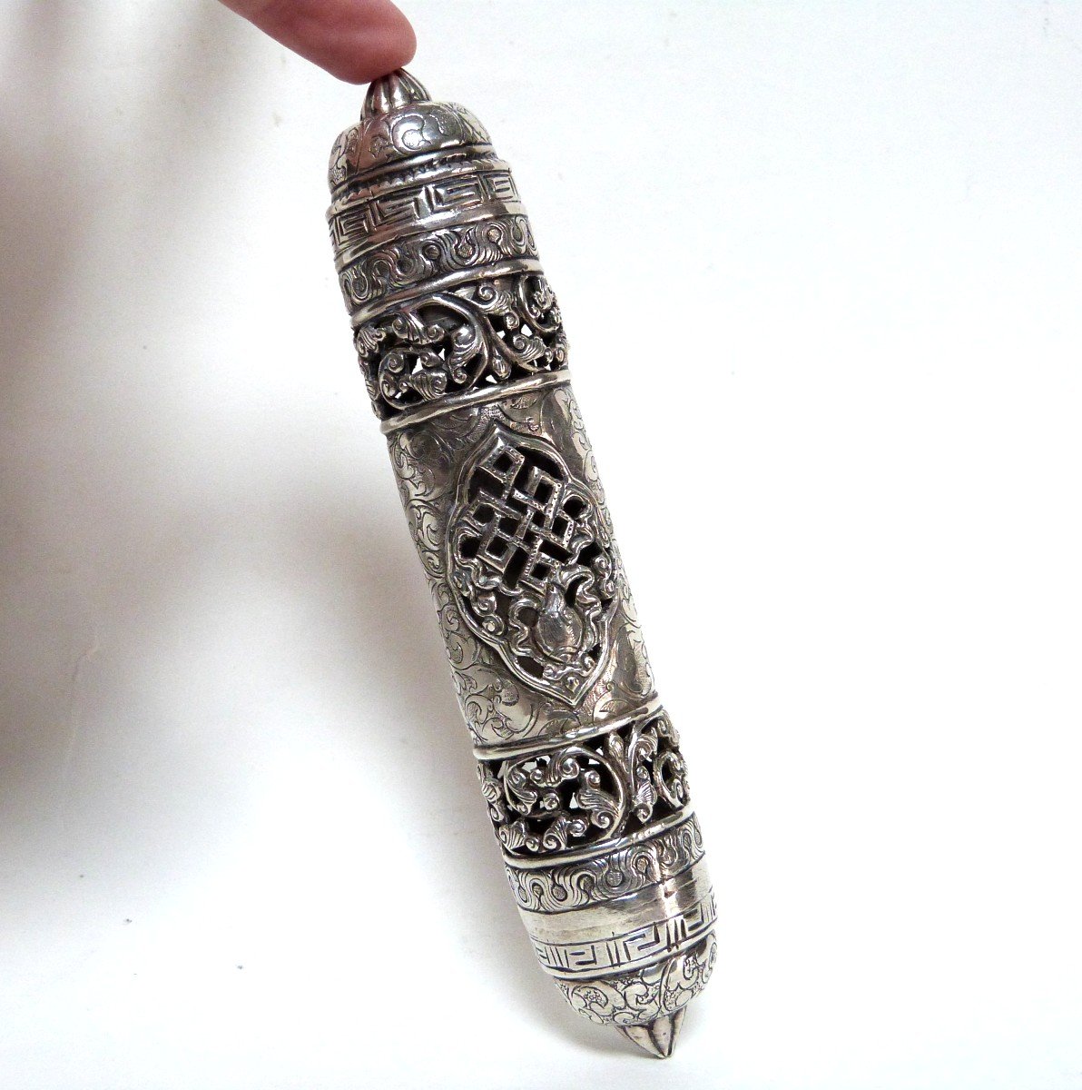  Etui A Meguila Esther En Argent Massif  Moyen Orient Judaica-photo-3