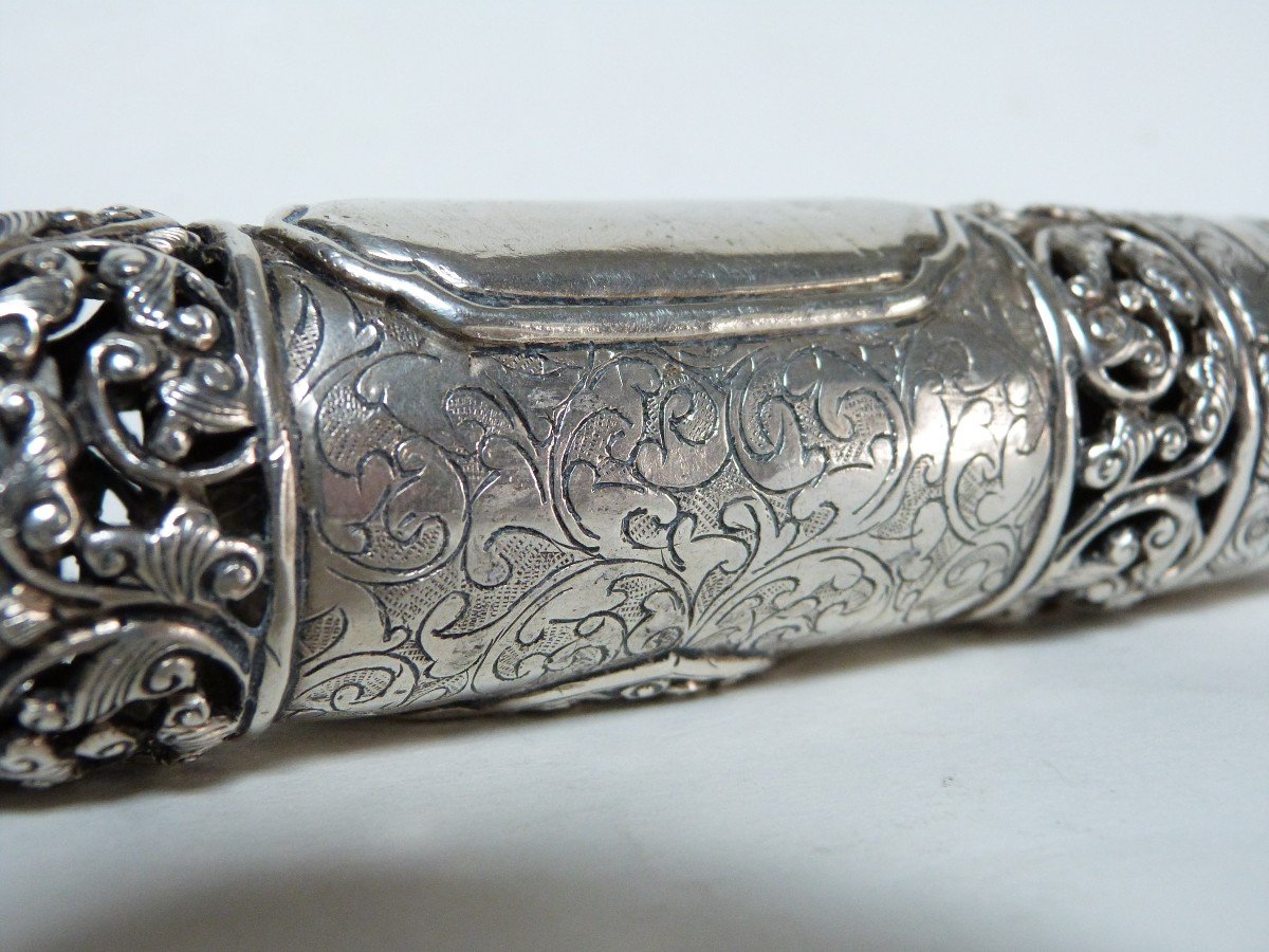  Etui A Meguila Esther En Argent Massif  Moyen Orient Judaica-photo-2