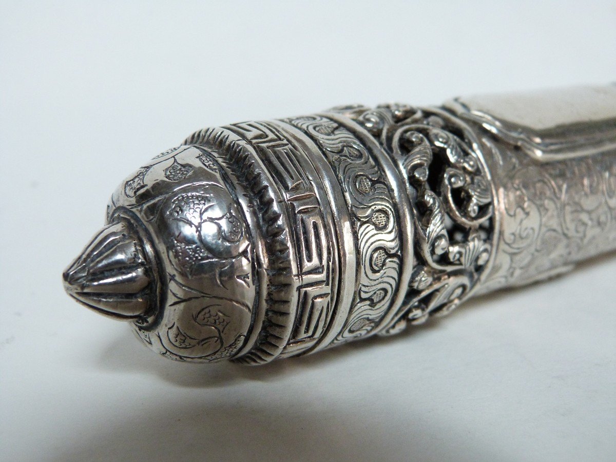  Etui A Meguila Esther En Argent Massif  Moyen Orient Judaica-photo-3