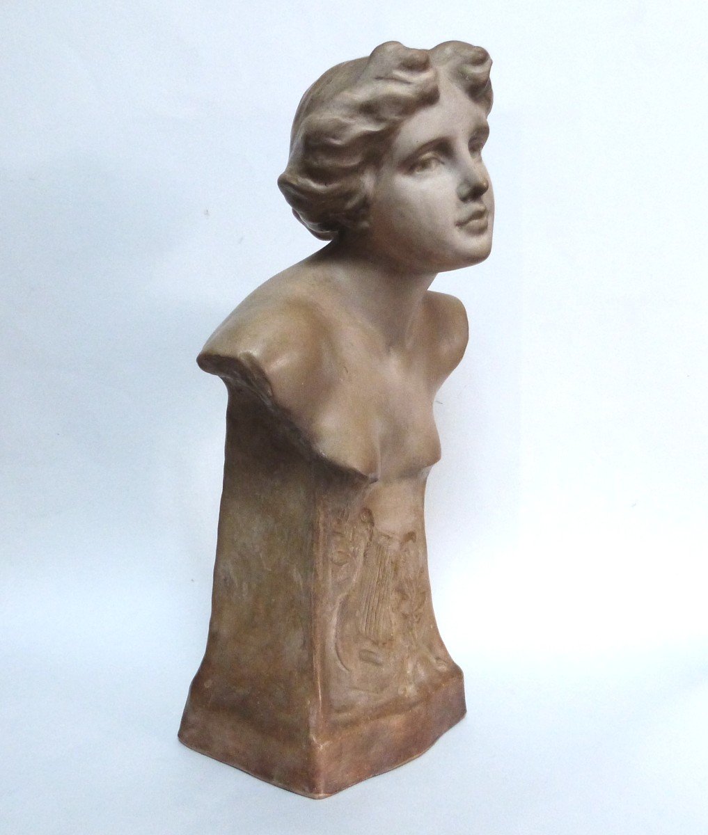 E. Tell Pour Goldscheider Buste De Femme Art Nouveau Allégorie De La Musique-photo-2