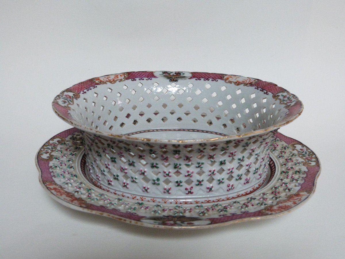 18th Century Chinese Porcelain Basket Compagnie Des Indes Famille Rose-photo-2