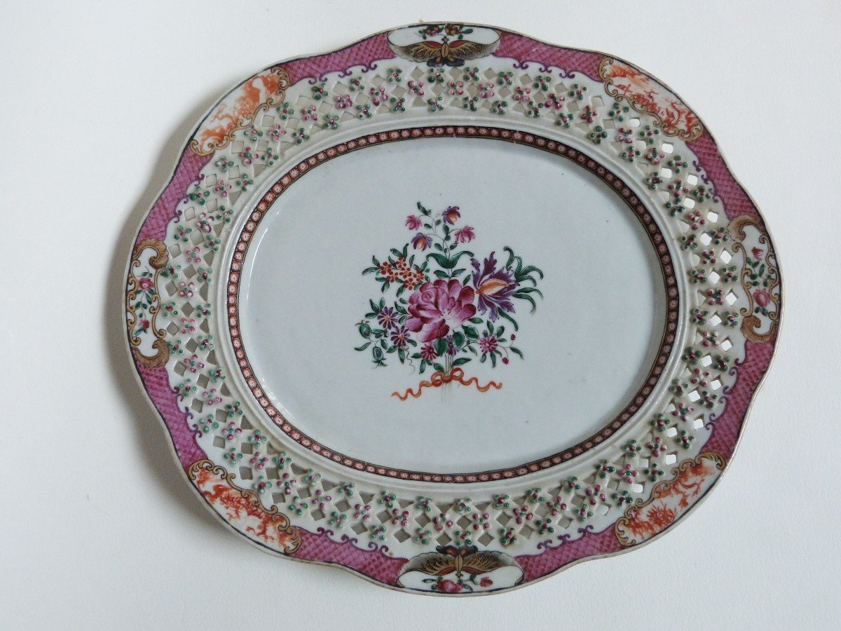 18th Century Chinese Porcelain Basket Compagnie Des Indes Famille Rose-photo-4