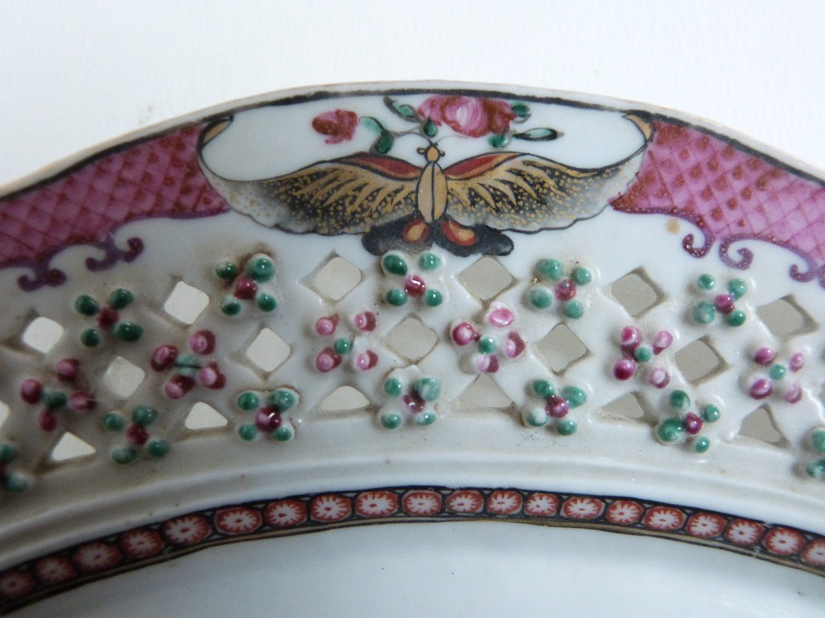 18th Century Chinese Porcelain Basket Compagnie Des Indes Famille Rose-photo-2