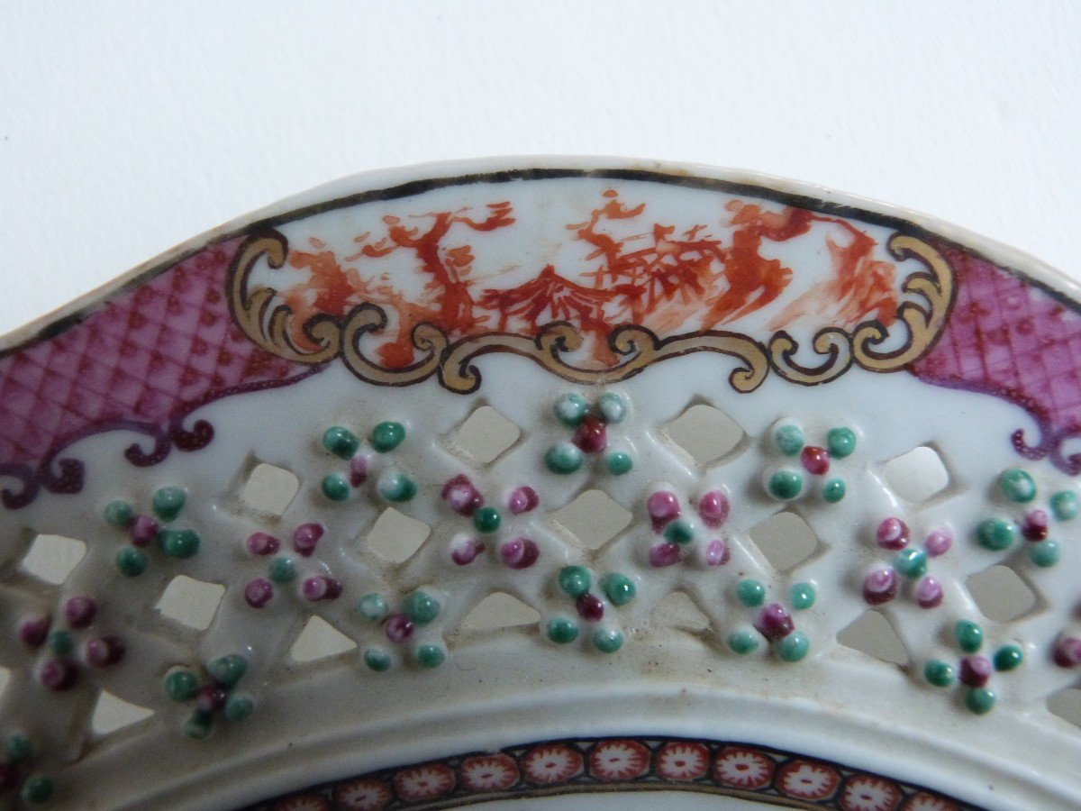 18th Century Chinese Porcelain Basket Compagnie Des Indes Famille Rose-photo-3