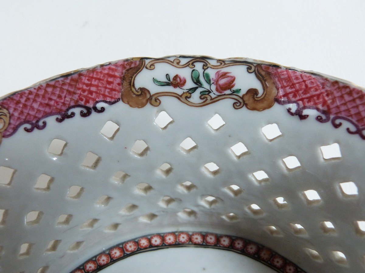 18th Century Chinese Porcelain Basket Compagnie Des Indes Famille Rose-photo-4