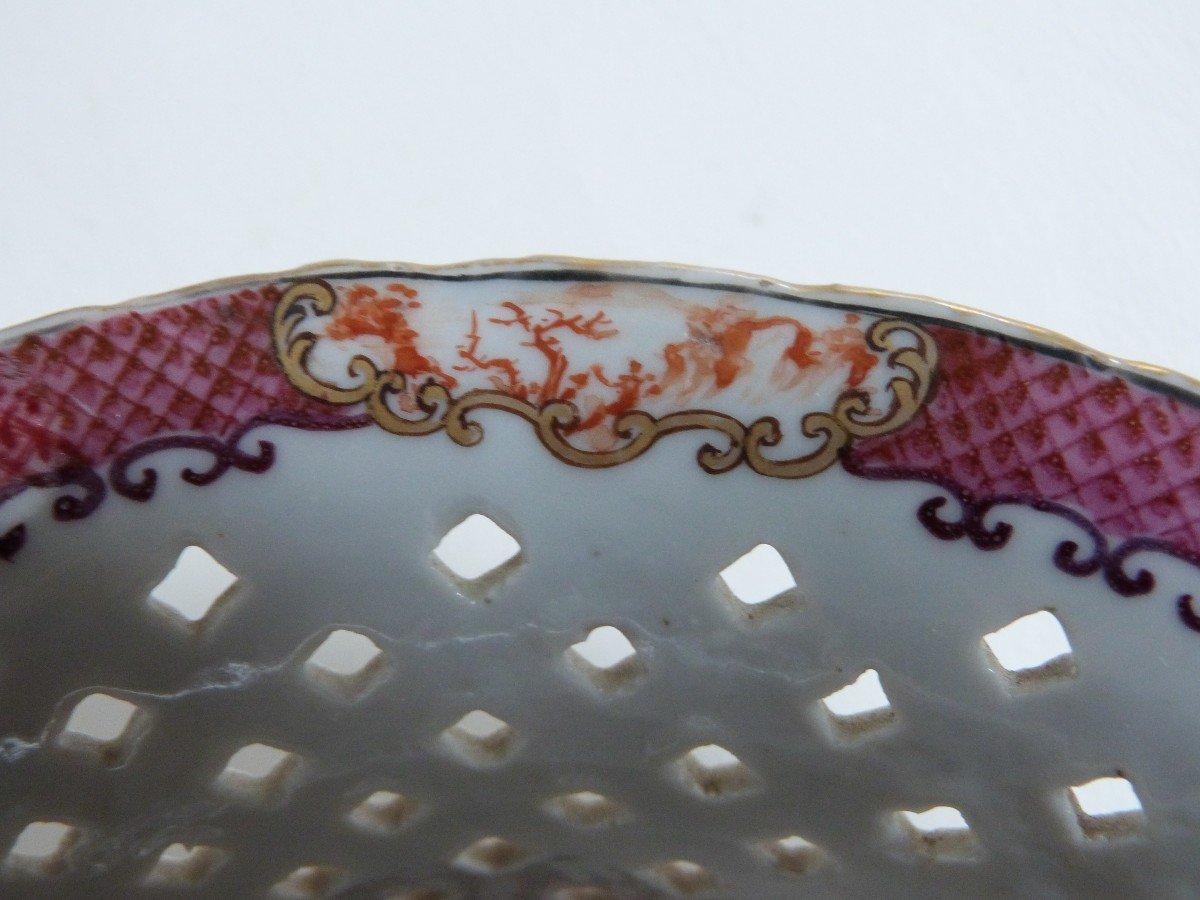 18th Century Chinese Porcelain Basket Compagnie Des Indes Famille Rose-photo-5