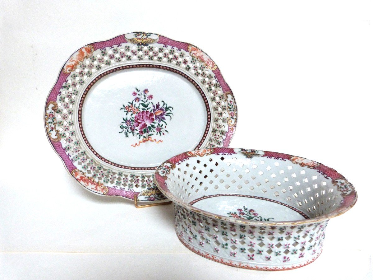 18th Century Chinese Porcelain Basket Compagnie Des Indes Famille Rose