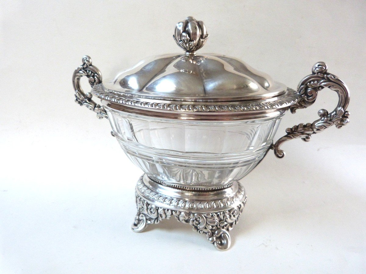 Solid Silver And Crystal Drageoir Restoration Period 1840 Veyrat Goldsmith Paris-photo-3