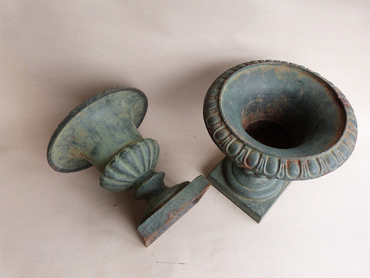 Paire De Vases Médicis Fonte De Fer XIXeme Ornement De Jardin -photo-2