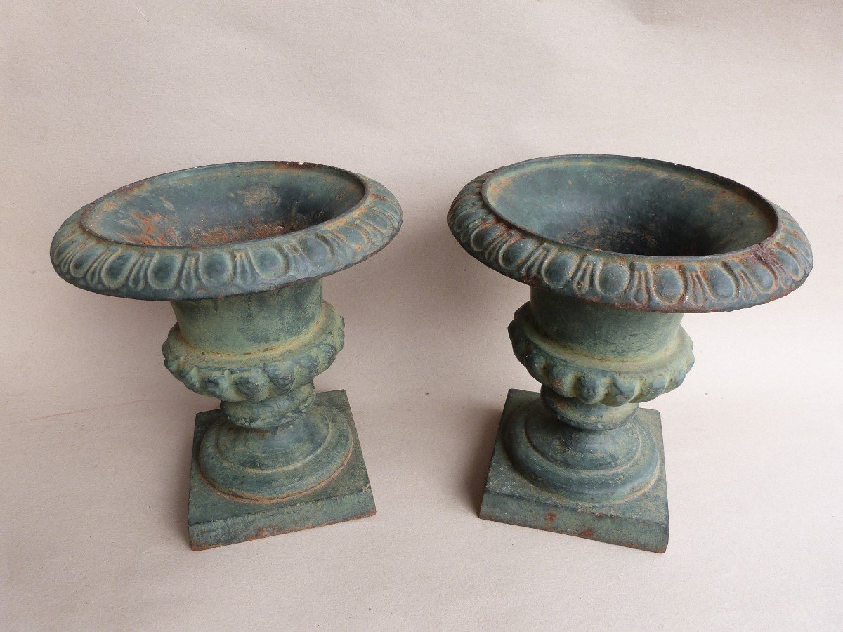 Paire De Vases Médicis Fonte De Fer XIXeme Ornement De Jardin -photo-3