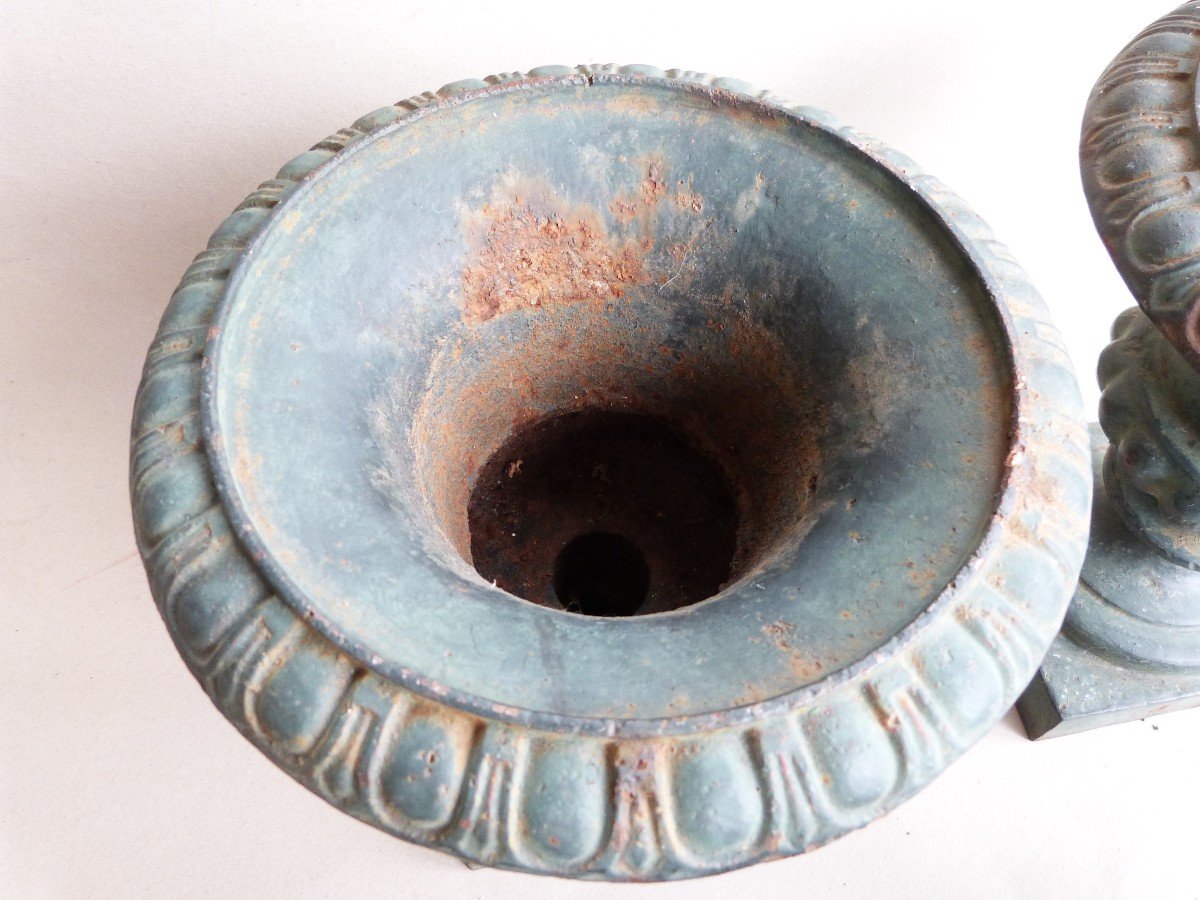 Paire De Vases Médicis Fonte De Fer XIXeme Ornement De Jardin -photo-2