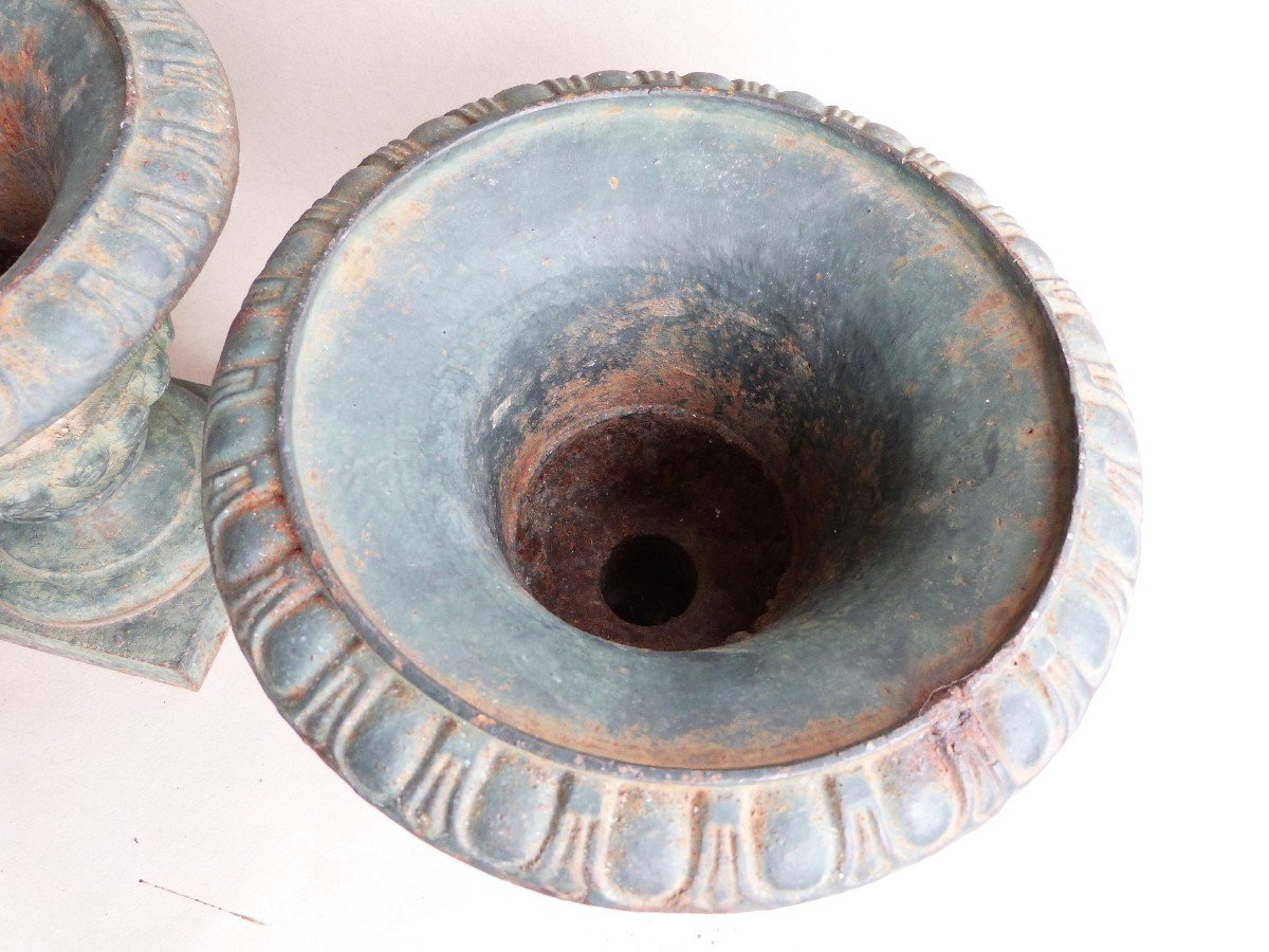 Paire De Vases Médicis Fonte De Fer XIXeme Ornement De Jardin -photo-3