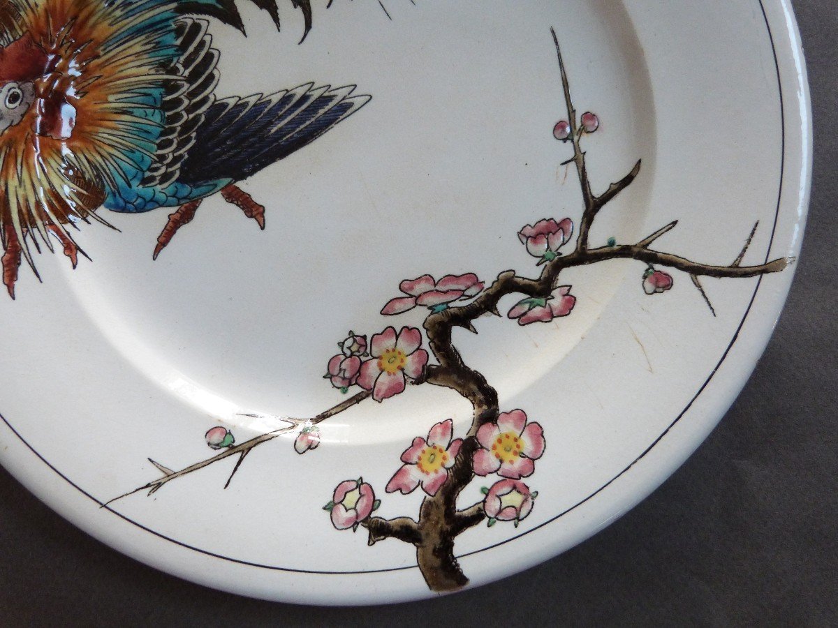  Bordeaux Vieillard And Eugène Millet Enamel Plate Japanese Decor Large Birds-photo-4