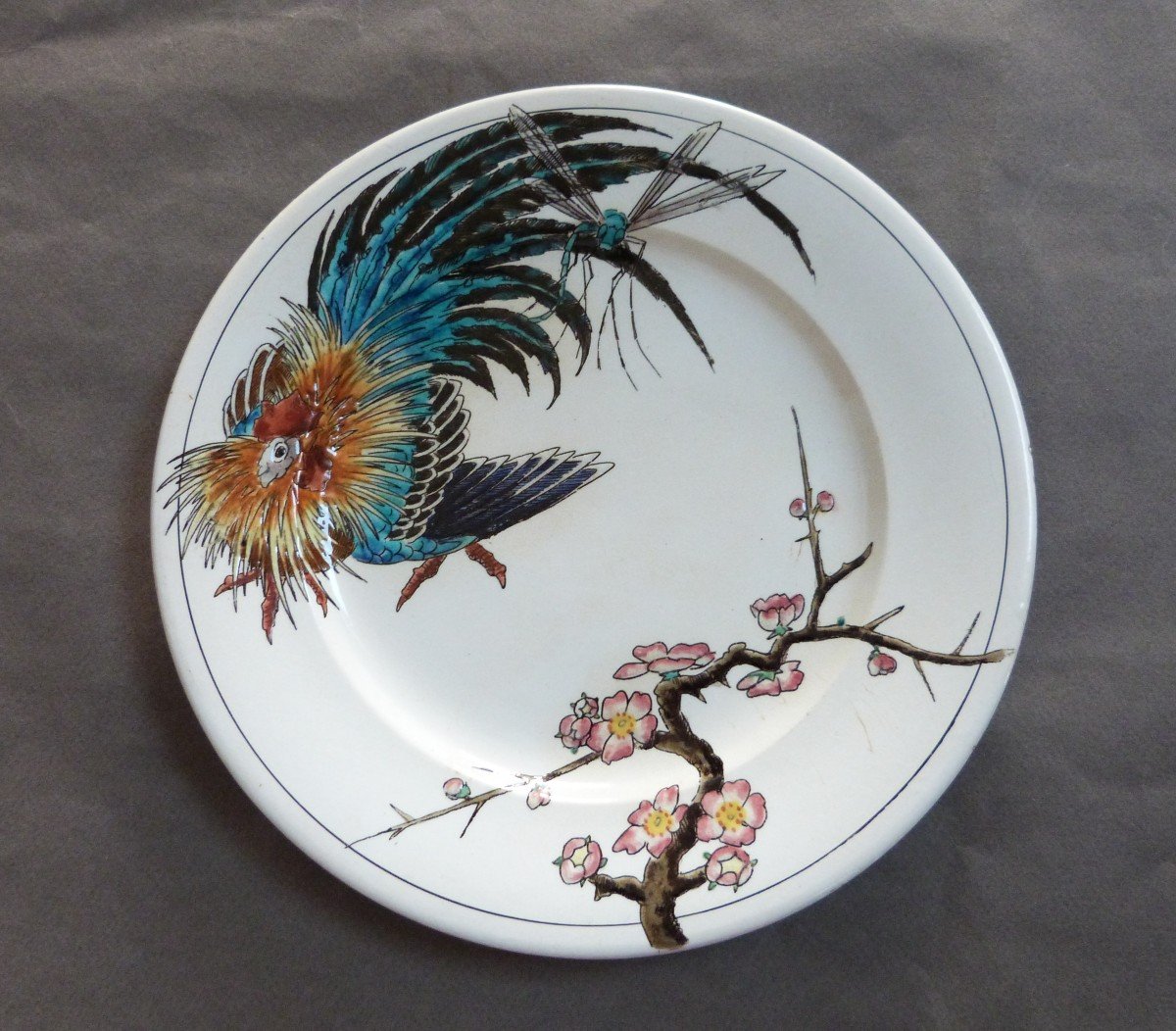  Bordeaux Vieillard And Eugène Millet Enamel Plate Japanese Decor Large Birds