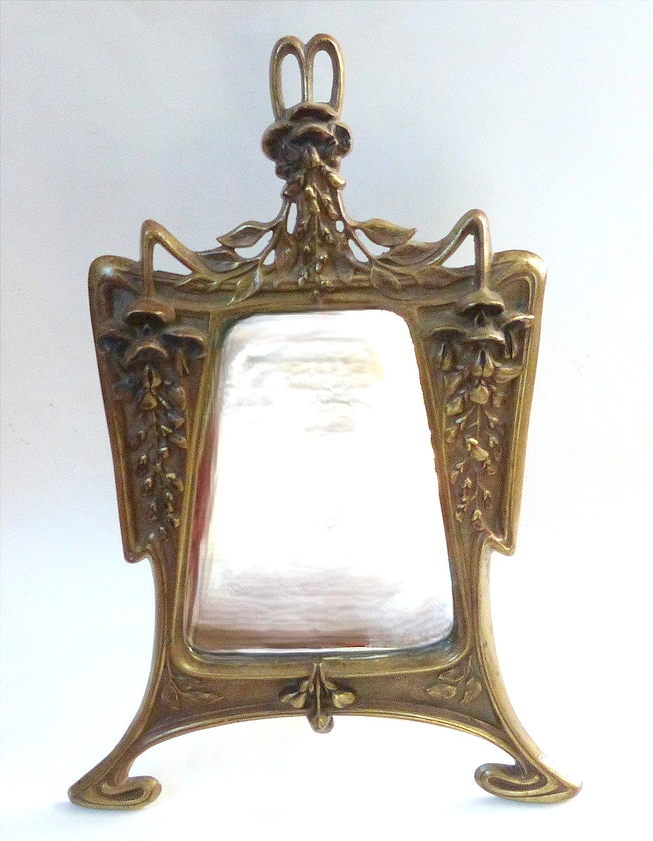 Georges Leuleu Rare Art Nouveau Bronze Table Mirror
