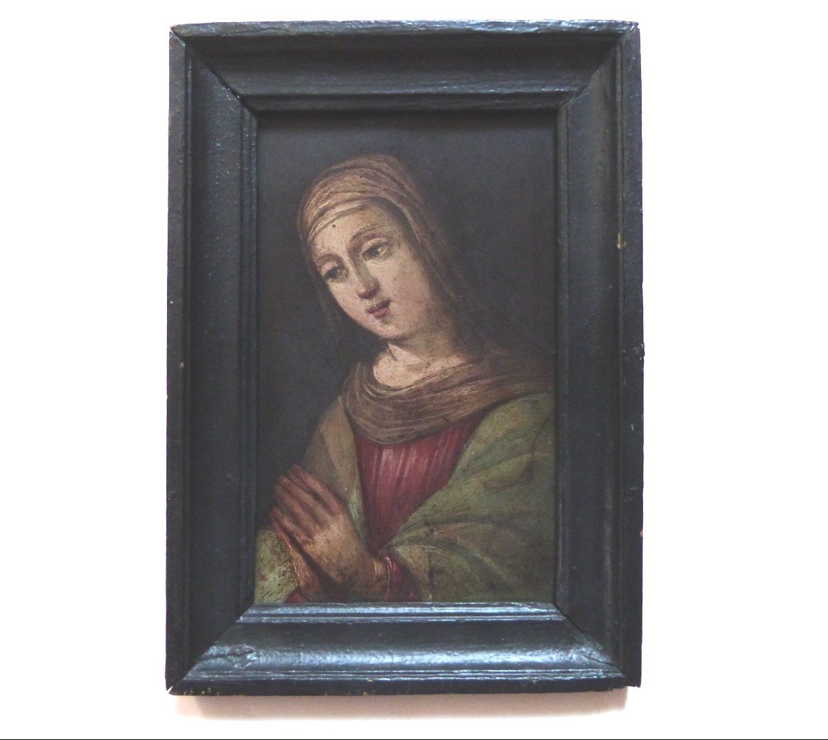 Huile Sur Cuivre Portrait De Vierge Ou De Sainte En Prière XVIIeme-photo-2