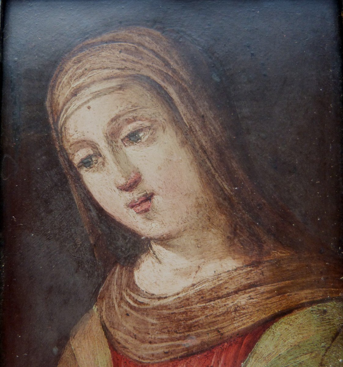 Huile Sur Cuivre Portrait De Vierge Ou De Sainte En Prière XVIIeme-photo-4