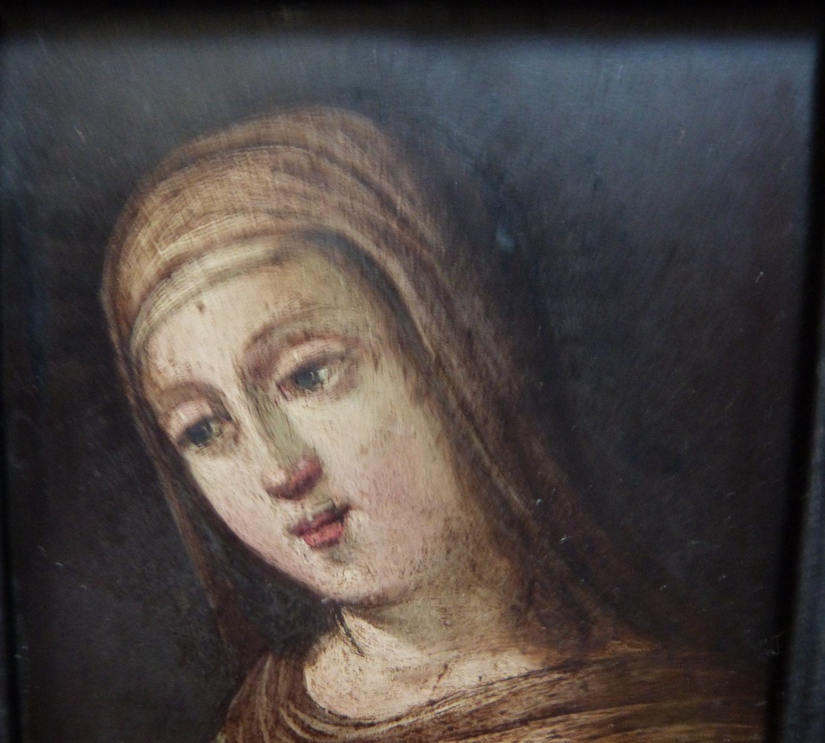 Huile Sur Cuivre Portrait De Vierge Ou De Sainte En Prière XVIIeme-photo-2
