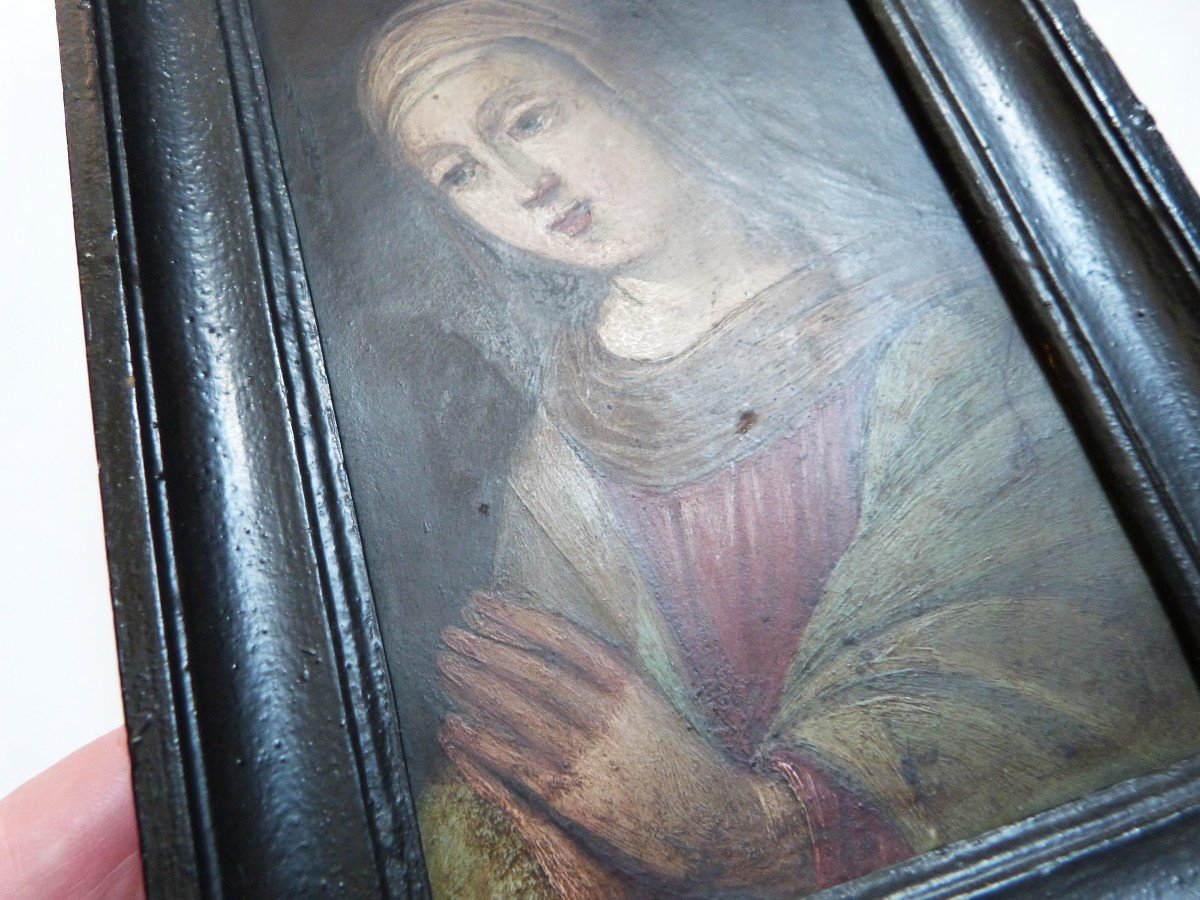 Huile Sur Cuivre Portrait De Vierge Ou De Sainte En Prière XVIIeme-photo-4