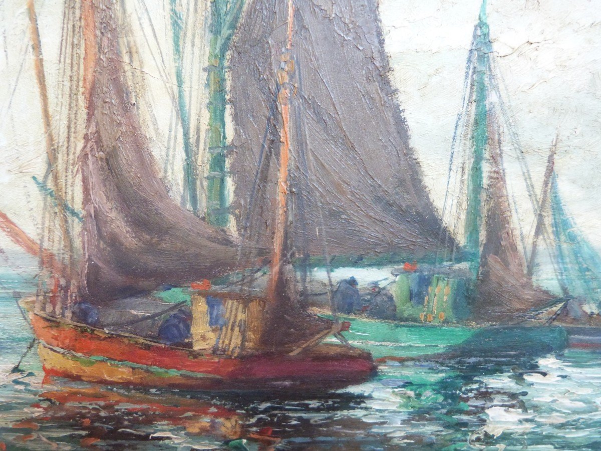 Pierre Bogdanoff Huile Sur Panneau Bretagne Marine Douarnenez voiliers -photo-3