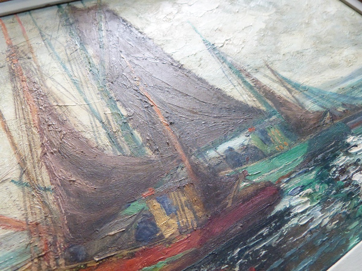 Pierre Bogdanoff Huile Sur Panneau Bretagne Marine Douarnenez voiliers -photo-2