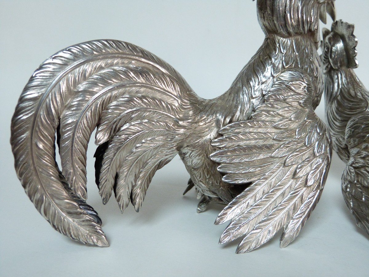 Ornamental Roosters In Solid Silver Spain First Half Of The 20th Century -photo-4