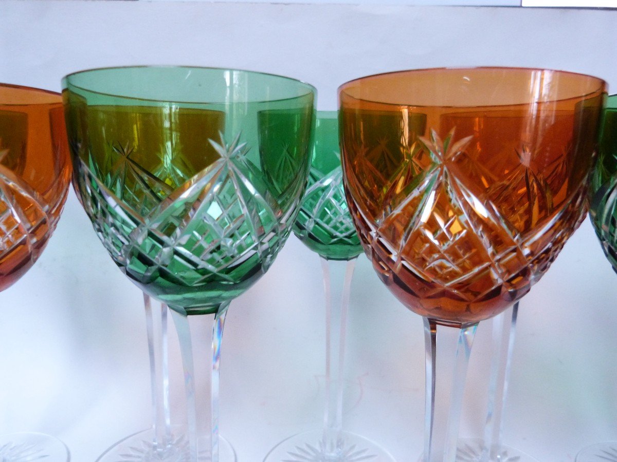 Baccarat Ensemble De 10 Verres Roemer Cristal Doublé Couleur Début XXeme-photo-4