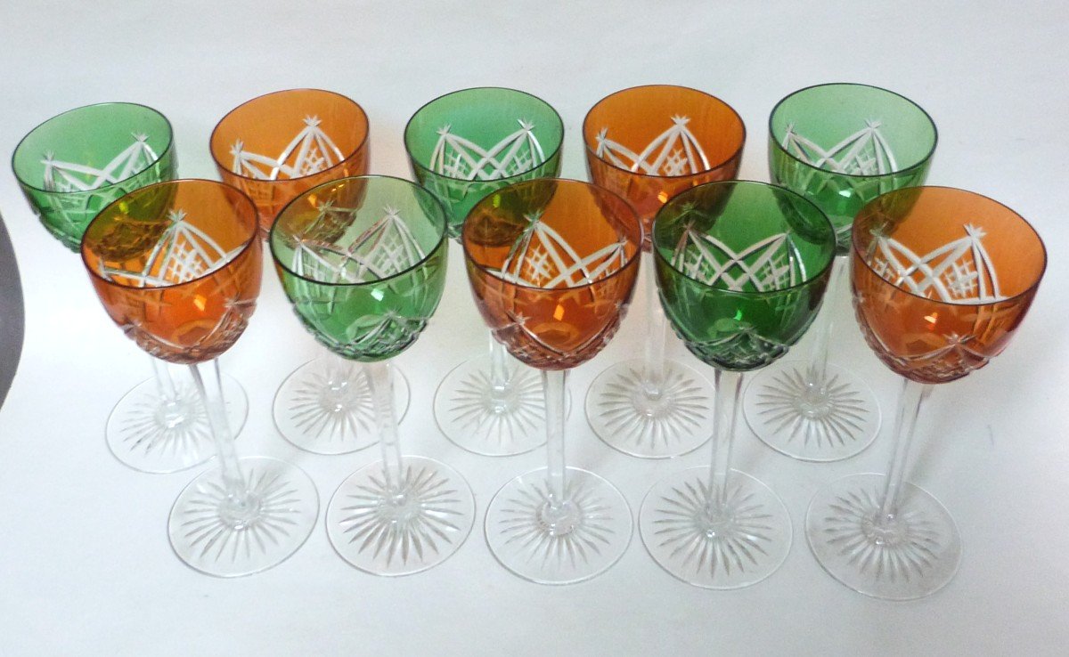 Baccarat Ensemble De 10 Verres Roemer Cristal Doublé Couleur Début XXeme-photo-2