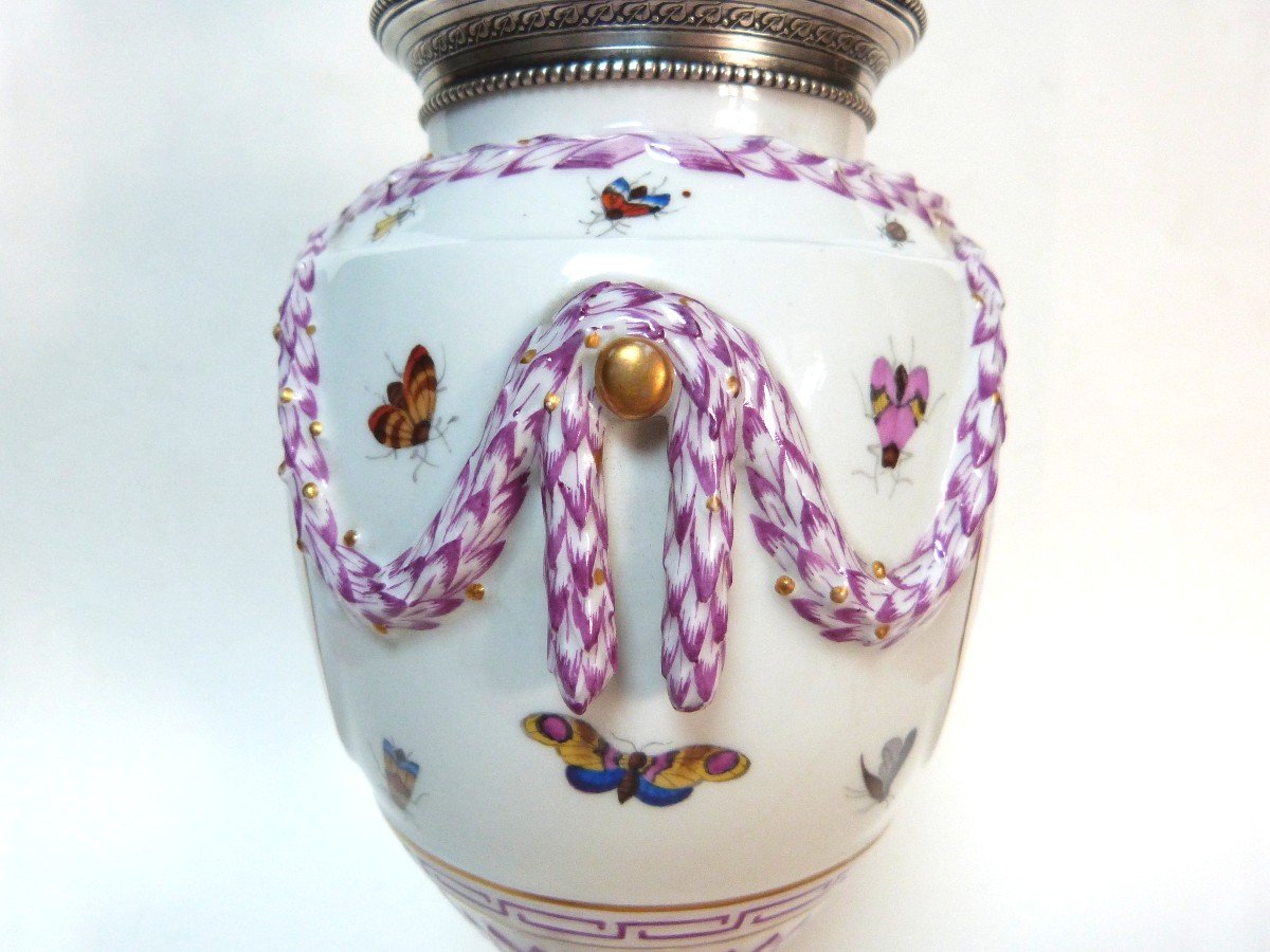 Paris Or Sèvres Porcelain Lamp And Solid Silver Risler And Square Decor Hunting And Butterflies -photo-3