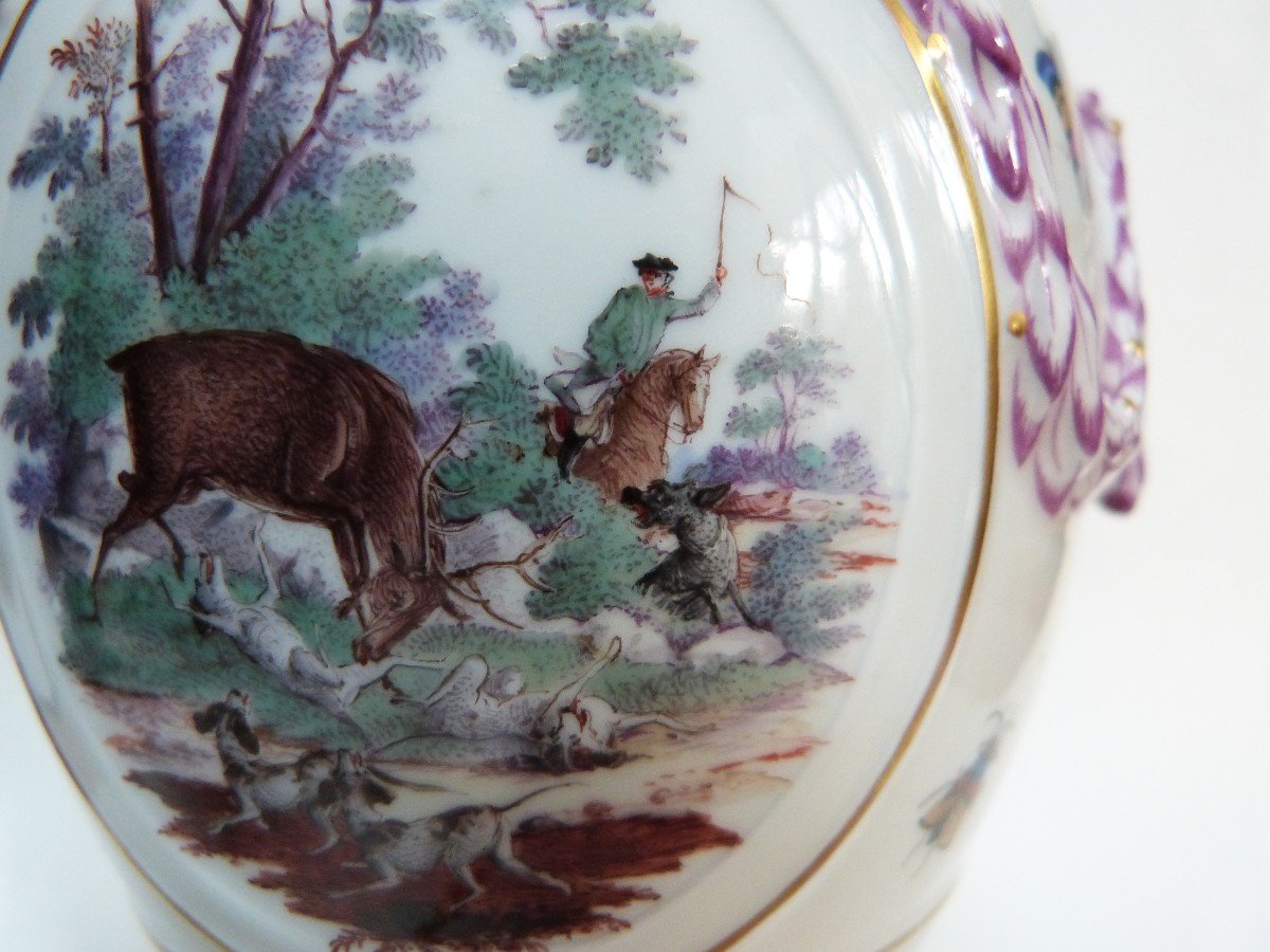 Paris Or Sèvres Porcelain Lamp And Solid Silver Risler And Square Decor Hunting And Butterflies -photo-3