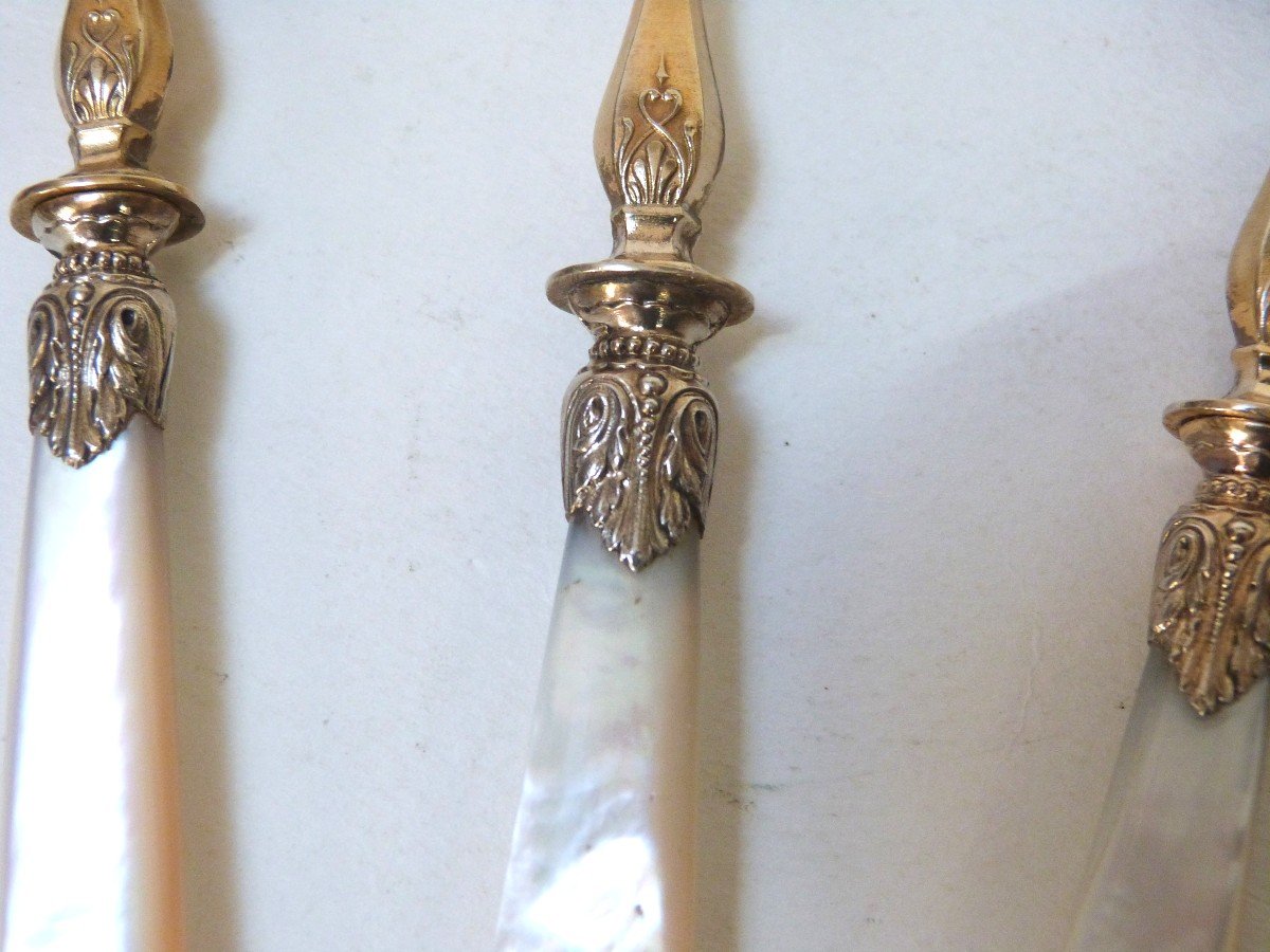 Serving Cutlery Hors d'Oeuvres Mignardises Mother-of-pearl Silver And Gold Metal -photo-3