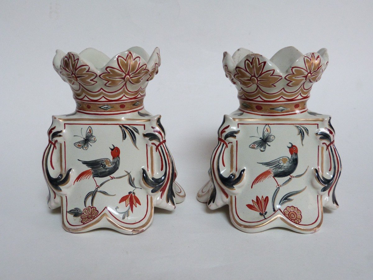 Emile Gallé Rare Pair Of Earthenware Vases Heraldic Decor -photo-4