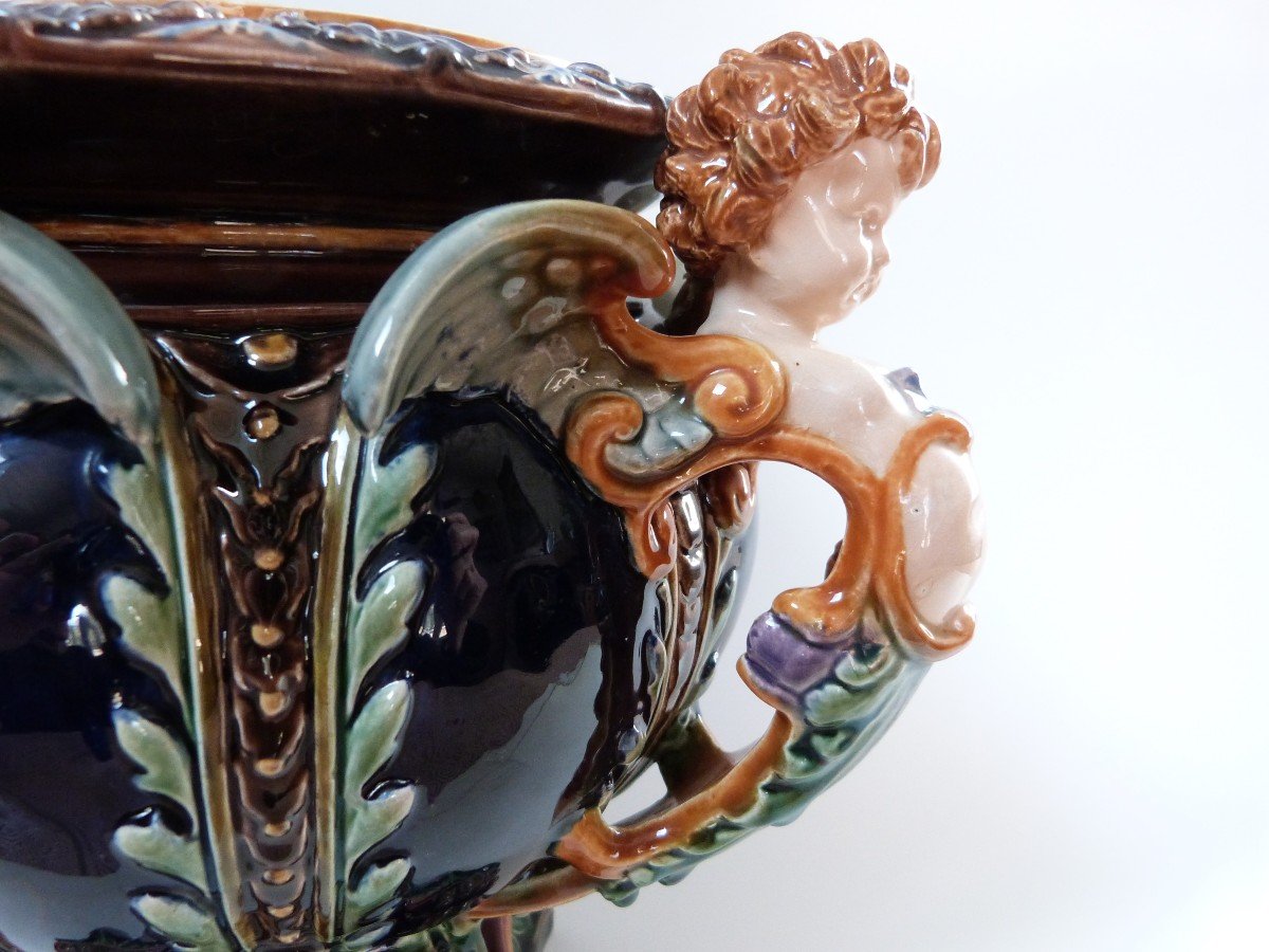 Hugo Lonitz Jardinière Cache Pot En Barbotine Allemagne XIXeme Décor Renaissance Angelots -photo-2
