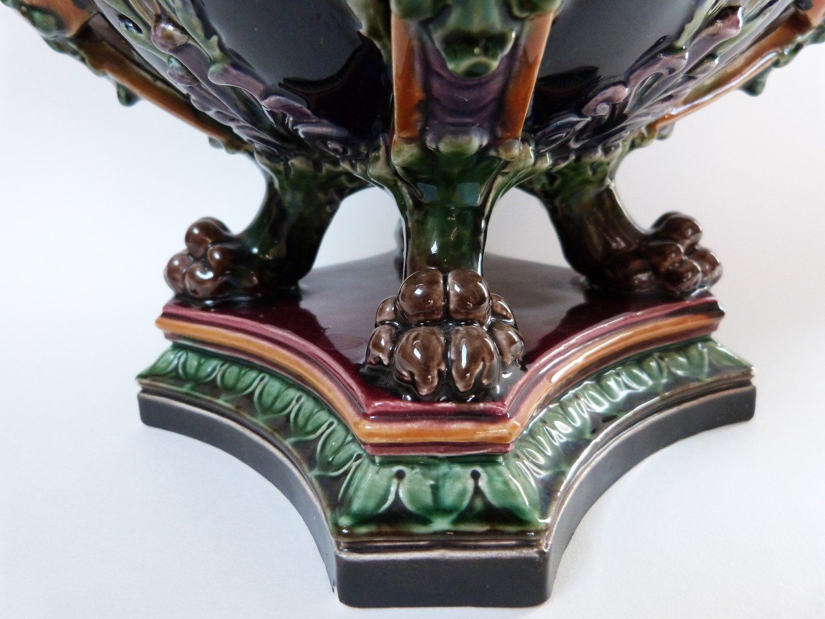 Hugo Lonitz Jardinière Cache Pot En Barbotine Allemagne XIXeme Décor Renaissance Angelots -photo-2