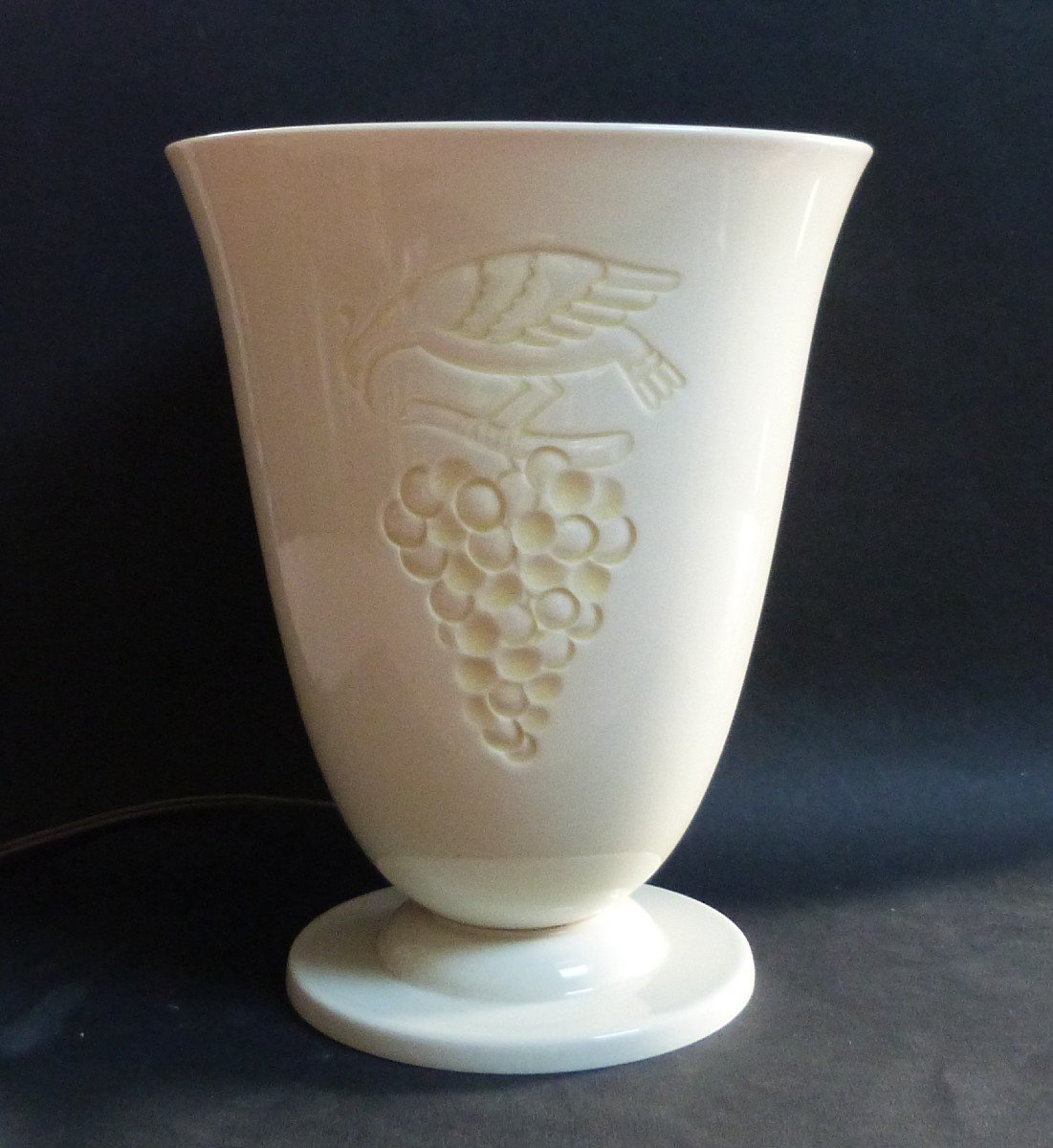Sèvres Art Deco Lithophane Porcelain Illuminating Basin Lamp-photo-2