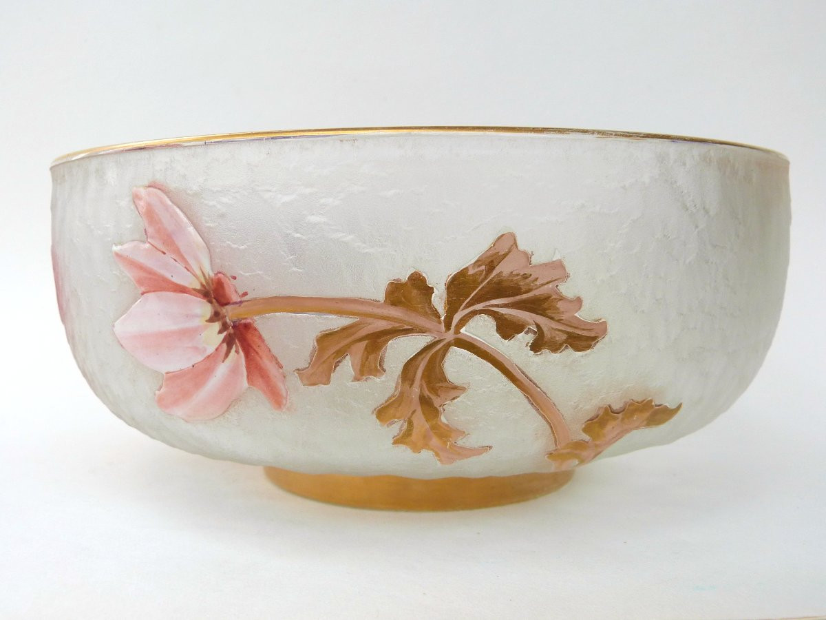 Legras Art Nouveau Cup In Acid-etched Glass With Japanese Decor -photo-2