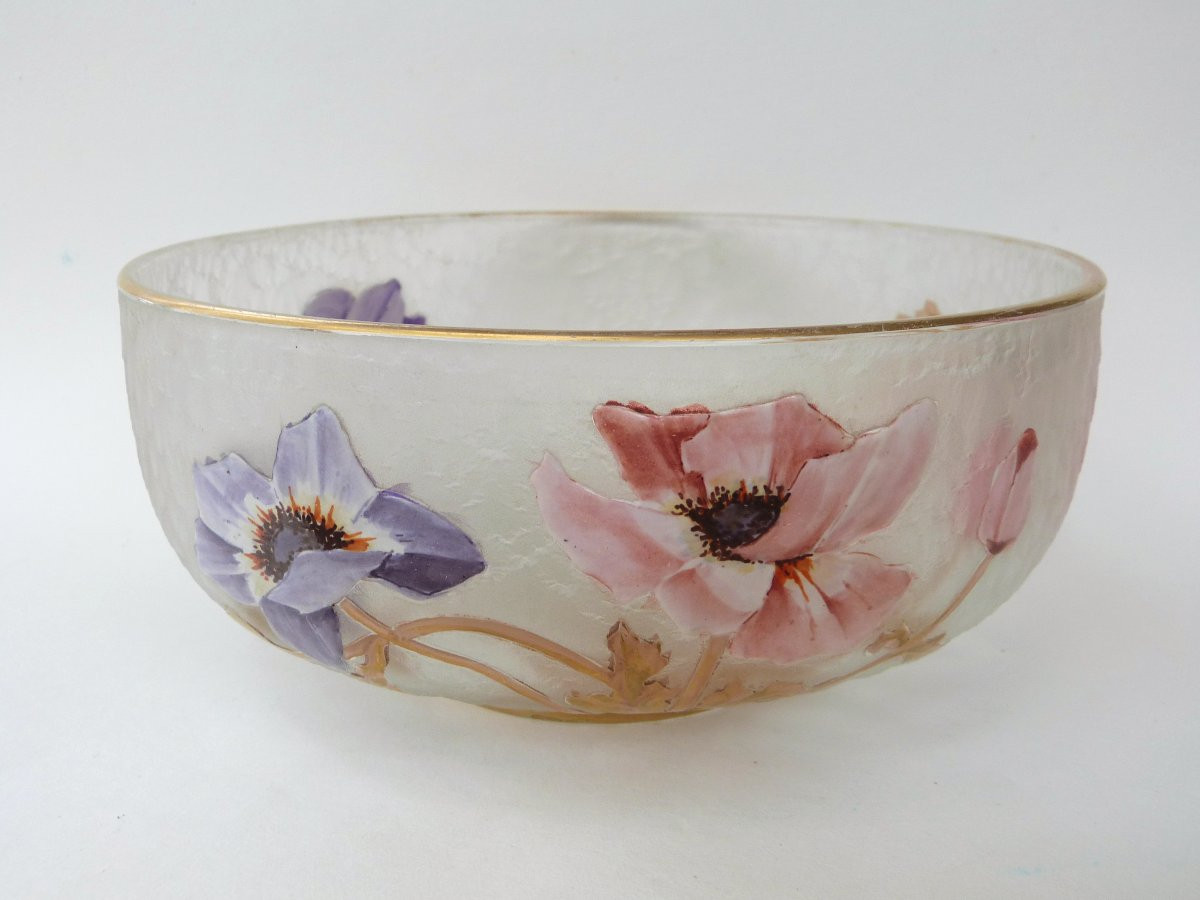 Legras Art Nouveau Cup In Acid-etched Glass With Japanese Decor -photo-1