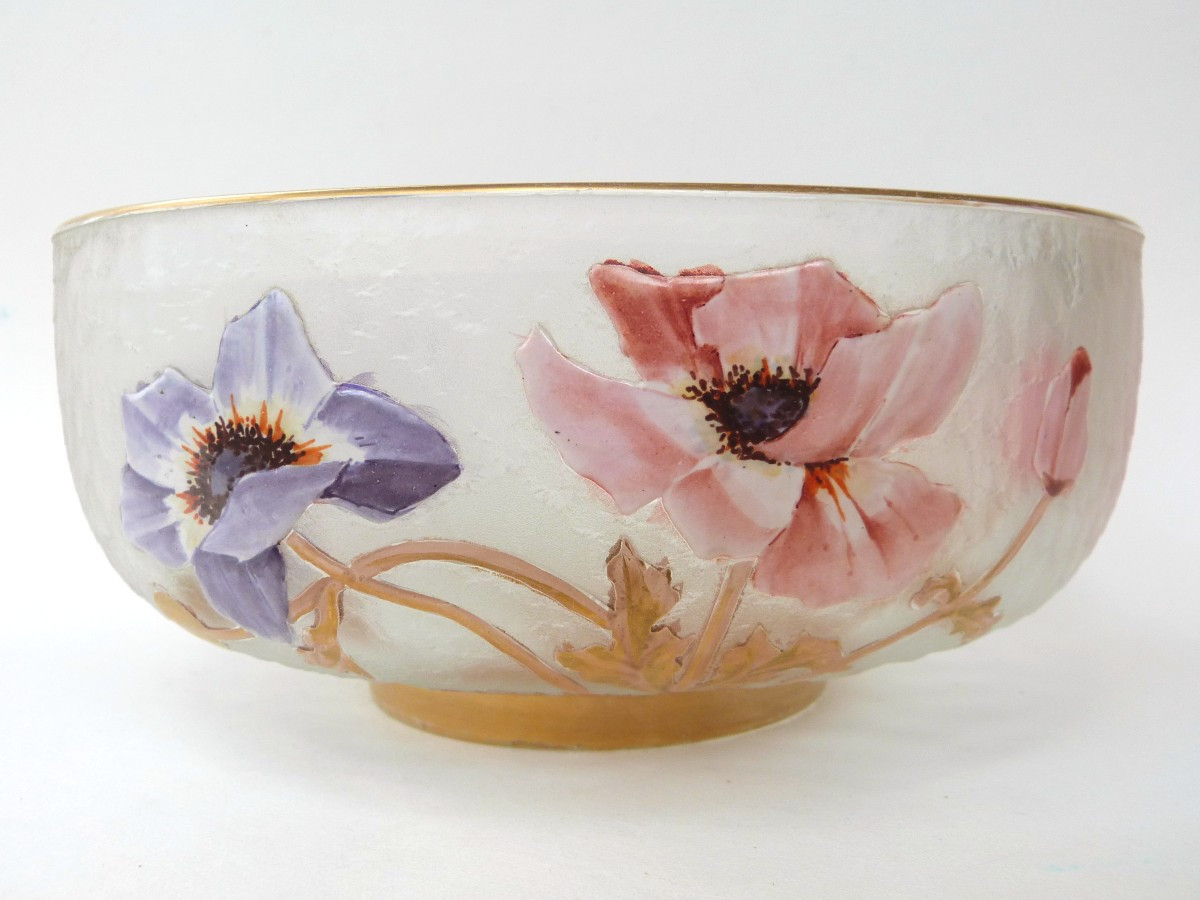 Legras Art Nouveau Cup In Acid-etched Glass With Japanese Decor 