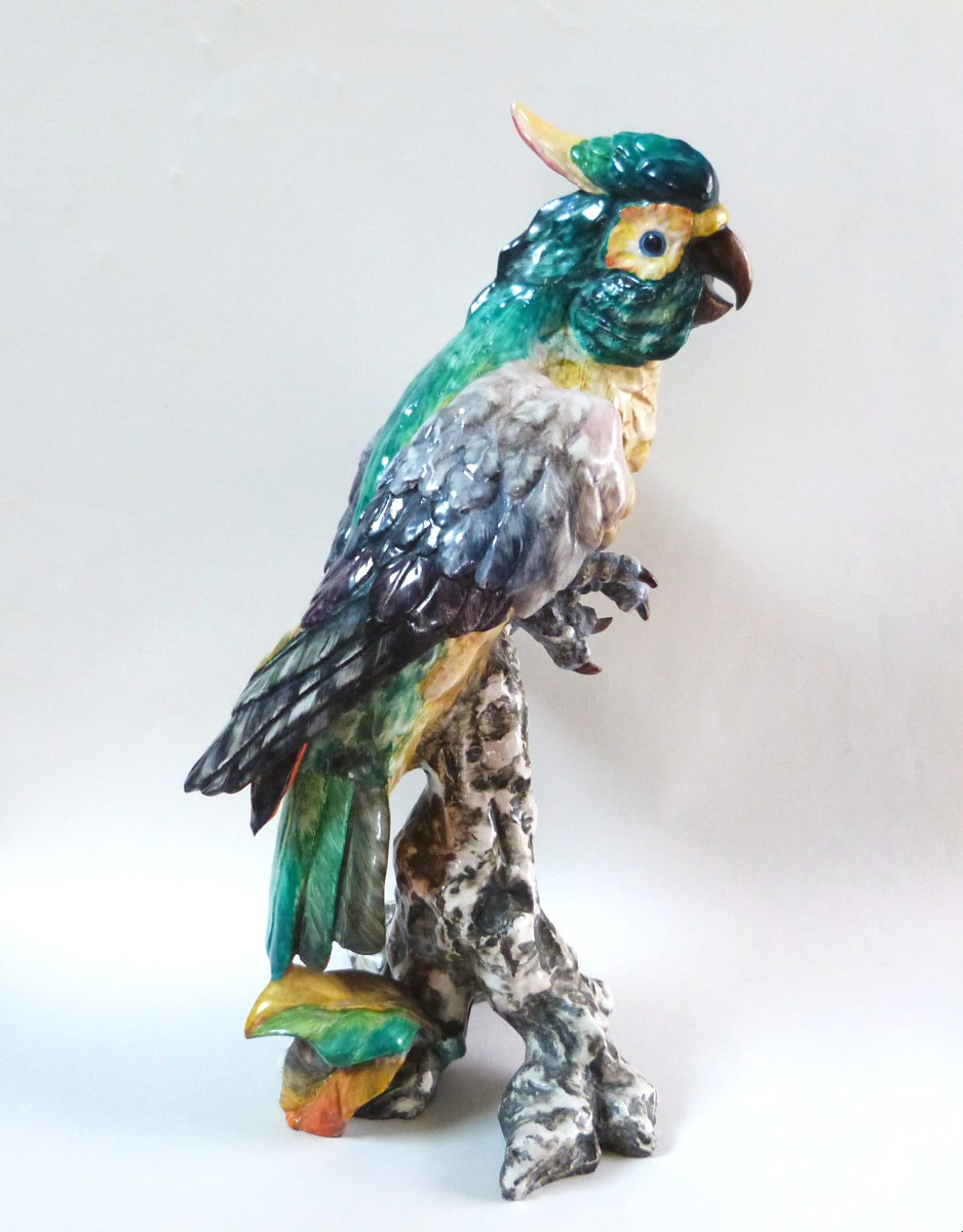 G. Cacciapuoti Large Ceramic Parrot Italy 20th Century