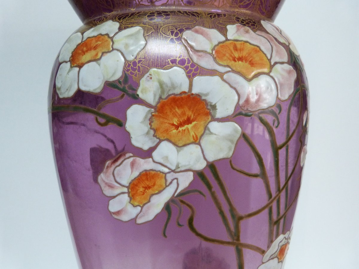 Legras Japanese Art Nouveau Vase Danube Model Anemone Flowers -photo-3