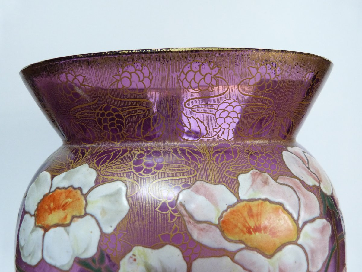 Legras Japanese Art Nouveau Vase Danube Model Anemone Flowers -photo-4