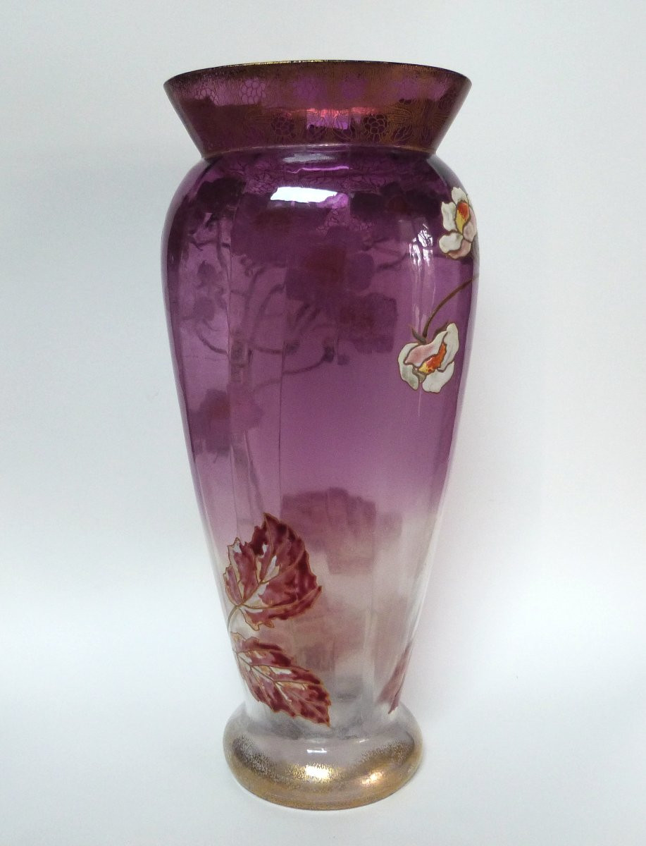 Legras Japanese Art Nouveau Vase Danube Model Anemone Flowers -photo-3