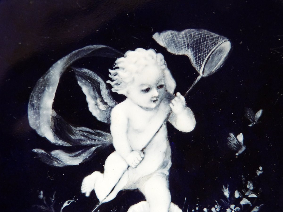 Limoges Enamel Cup Signed With Angel Decor, Late 19th Century -photo-4