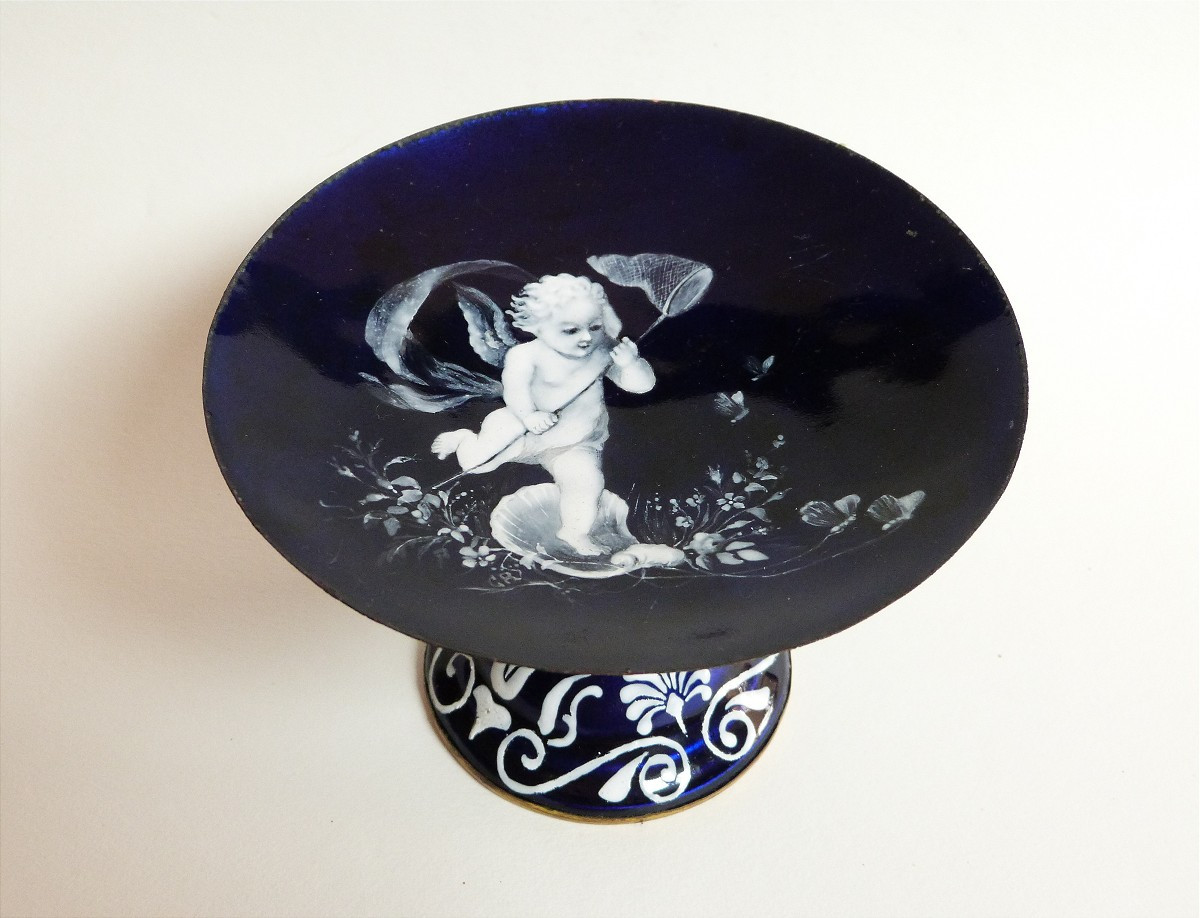 Limoges Enamel Cup Signed With Angel Decor, Late 19th Century 