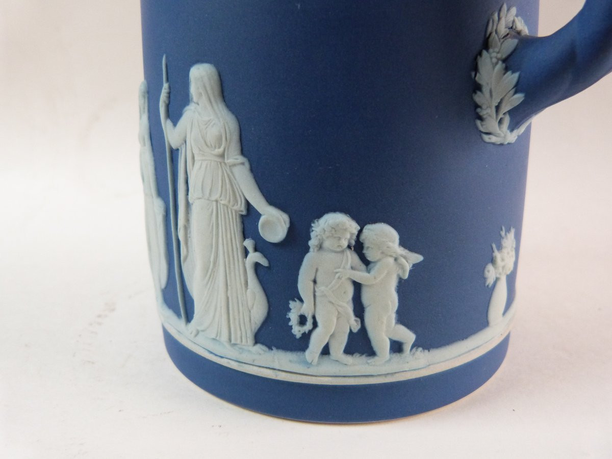 Wedgwood 19th Century Jasperware Cobalt Blue Stoneware Pitcher -photo-4