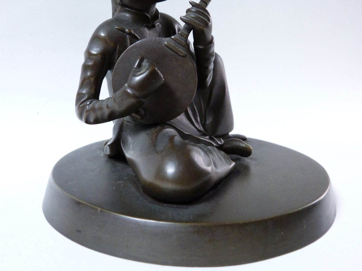 Bronze Sculpture From Vietnam, Hanoi School, Little Musician, Circa 1920-photo-4