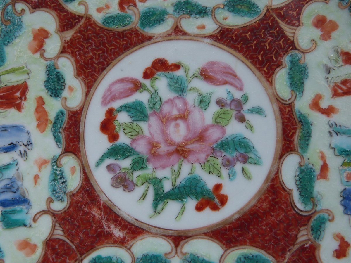Grand Plat En Porcelaine De Chine Compagnie Des Indes Rouge De Fer XVIIIeme-photo-2