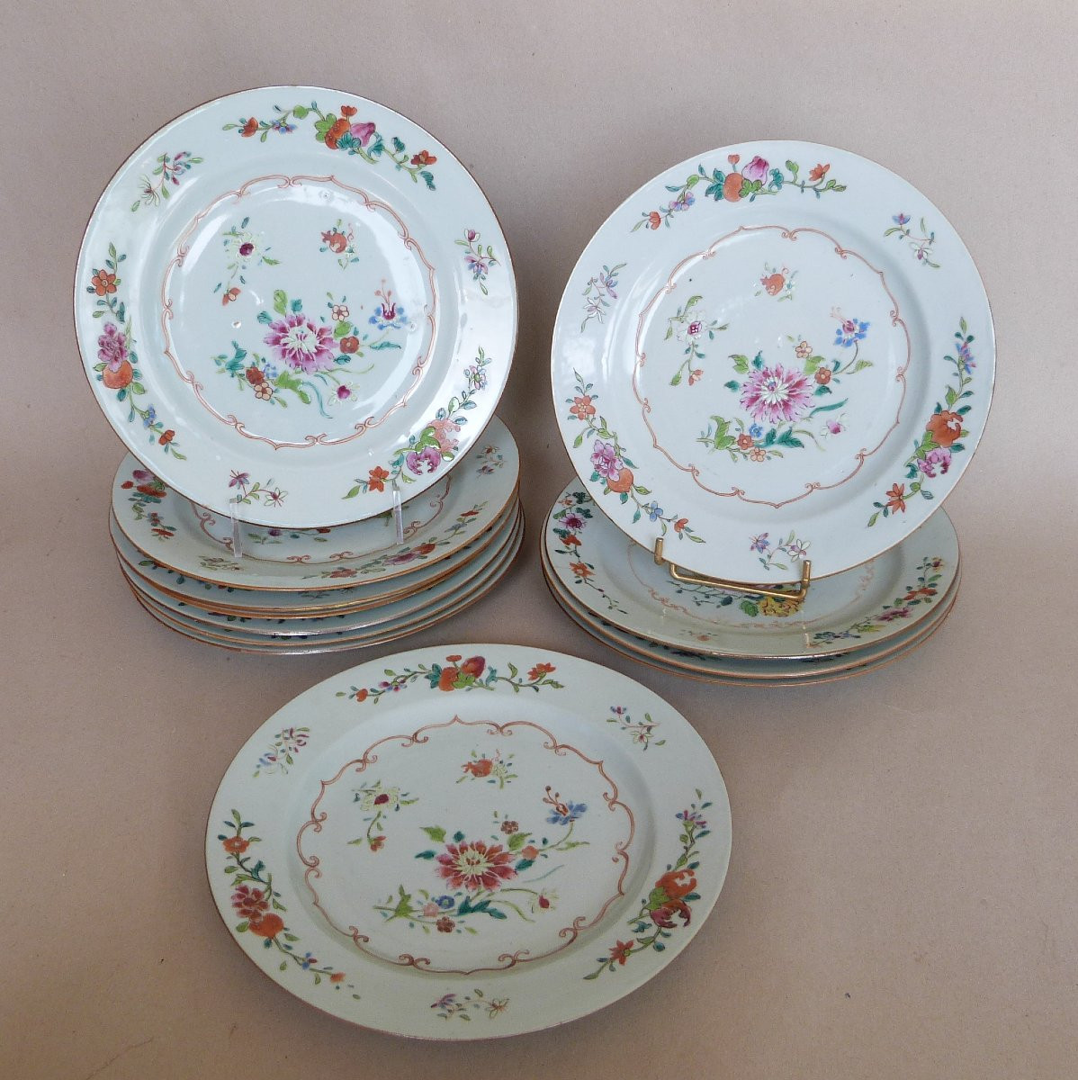 Set Of 12 Chinese Porcelain Plates, Compagnie Des Indes, 18th Century-photo-2