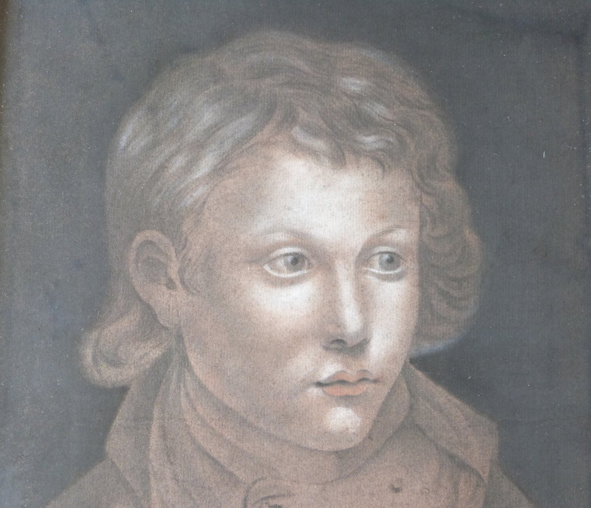 Late 18th Century Pastel Portrait Of A Young Boy In A Louis XVI Sculpted Frame-photo-2